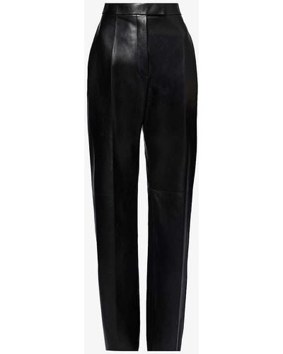 Alexander McQueen Straight-leg Mid-rise Leather Trousers - Black