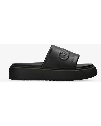 Ganni Logo-embossed Flatform Faux-leather Sandals - Black