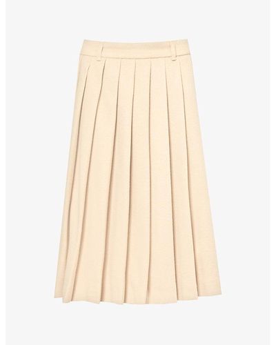 Miu Miu Pleated Wool-blend Velour Skirt - Natural