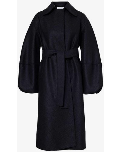 Harris Wharf London Vy Blue Puff-sleeve Belted Wool Coat