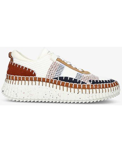 Chloé Nama Embroidered Suede And Recycled Mesh Trainers - Multicolour