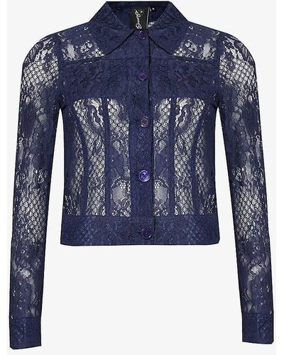 Sinead Gorey Floral-pattern Chest-pocket Lace Jacket - Blue