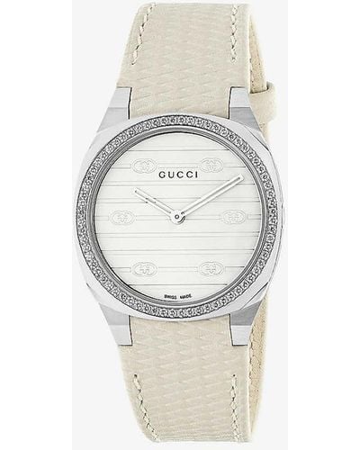 Gucci Ya163504 25h Stainless Steel And Leather Quartz Watch - White