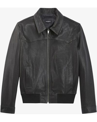 The Kooples Worn-effect Leather Jacket - Grey