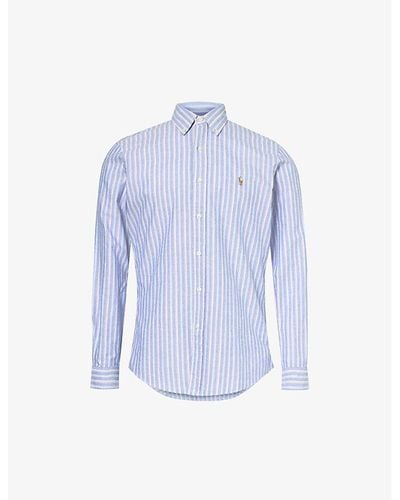 Polo Ralph Lauren 6345a Royal/pinklogo-embroidered Cotton-oxford Shirt - Blue