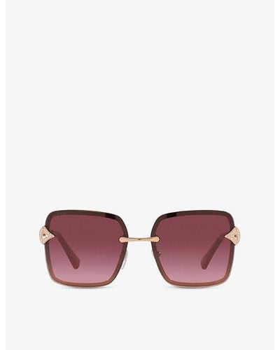 BVLGARI Bv6167b Rectangular-frame Silver-tone Metal Sunglasses - Purple