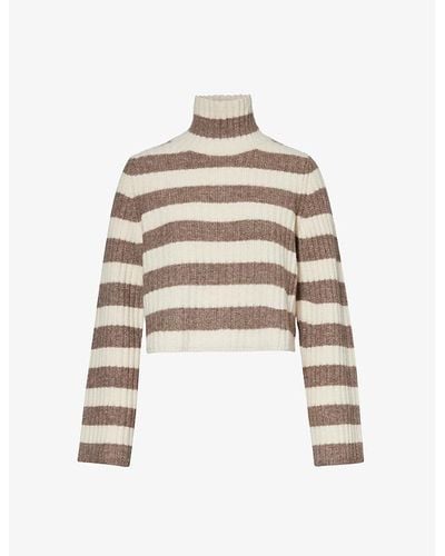 Theory Striped High-neck Wool-blend Sweater - White