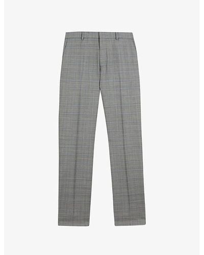 Ted Baker Elgots Checked Straight-leg Stretch-wool Pants - Gray