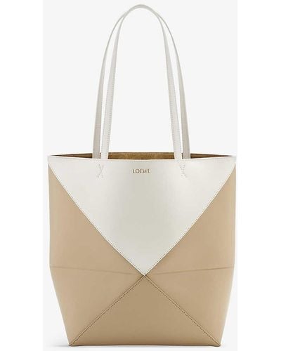 Loewe Puzzle Fold Medium Leather Tote Bag - White