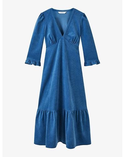 LK Bennett Deborah Fluted-hem Corduroy Midi Dress - Blue
