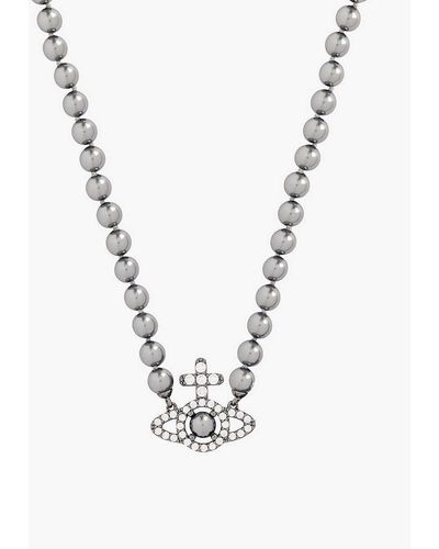 Vivienne Westwood Olympia Ruthenium-plated Brass And Pearl Beaded Necklace - Metallic