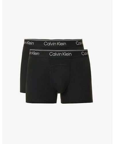 Calvin Klein Logo-waistband Pack Of Two Stretch-cotton Trunk - Black