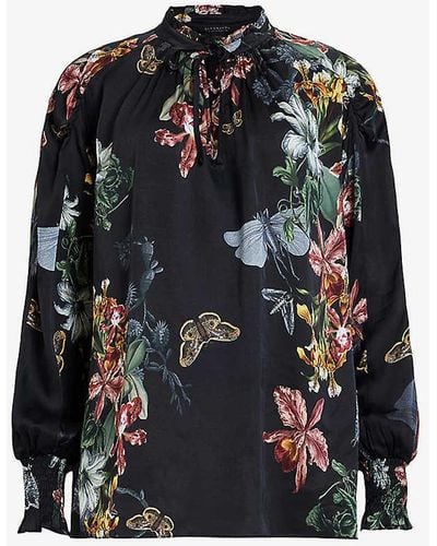 AllSaints Mari Sanibel Floral-print Woven Shirt - Black