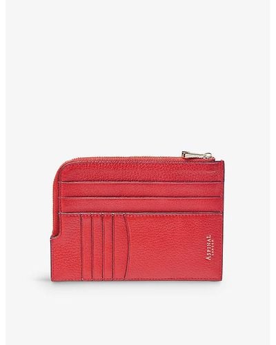 Aspinal of London Slimline Zip-fastened Pebble-leather Travel Wallet - Red