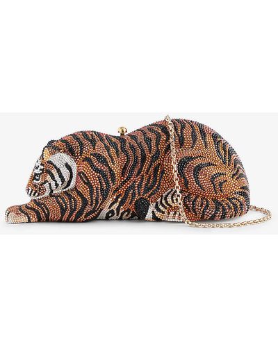 Judith Leiber Tiger Crystal-embellished Brass Clutch-bag - Brown