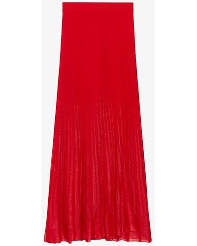 Claudie Pierlot Maryline Pleated High-rise Woven Maxi Skirt - Red
