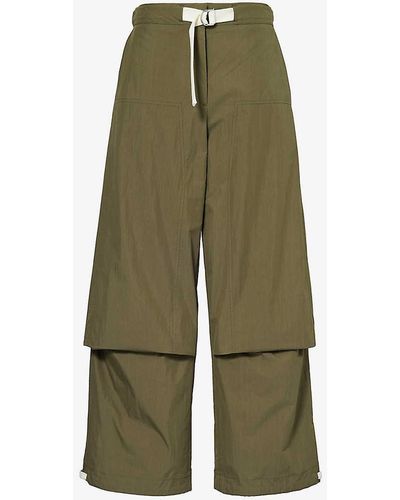 Jil Sander Folded Straight-leg Mid-rise Drawstring-waist Cotton-blend Trousers - Green