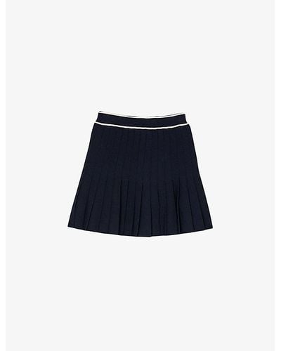 Sandro Contrast-stripe Elasticated-waist Pleated Stretch-woven Mini Skirt - Blue