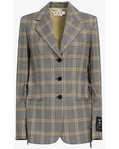 Marni Single-breasted Checked Relaxed-fit Wool-blend Blazer - Grey