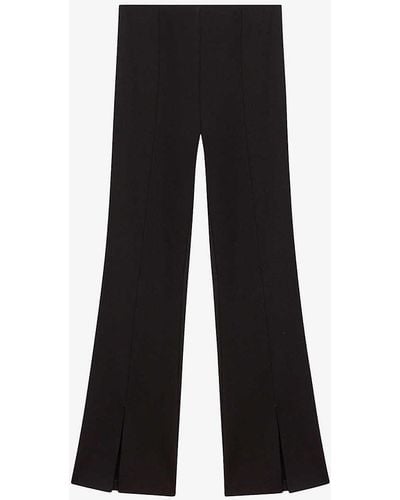 Maje Split-cuff Flare-leg High-rise Stretch-woven Trousers - Black