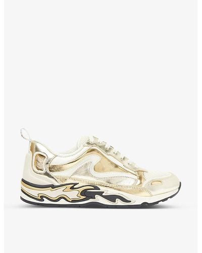 Sandro Flame Appliquéd Metallic-leather And Woven Low-top Sneakers