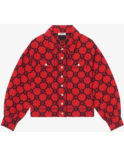 Sandro Sammy Monogram Jacquard Cotton-blend Jacket - Red