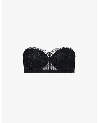 Calvin Klein Floral-lace Underwired Padded Bandeau Bra - Black