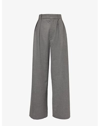 Wardrobe NYC Pleated Relaxed-fit Wide-leg Mid-rise Wool Pants - Gray