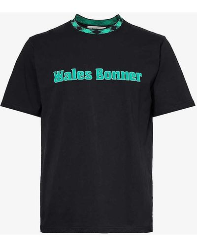 Wales Bonner Original Brand-embroidered Organic-cotton T-shirt - Black