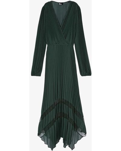 The Kooples Asymmetric-hem Pleated Woven Maxi Dress - Green