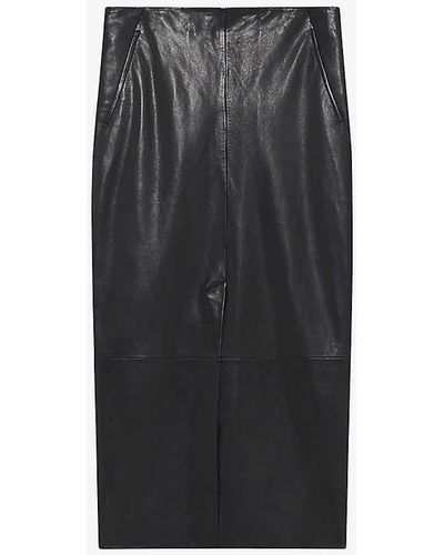 IRO Nadia High-rise Straight-cut Leather Midi Skirt - Black