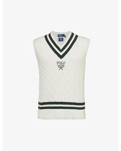 Polo Ralph Lauren X Wimbledon Brand-embroidered V-neck Cotton-knit Vest Xx - White