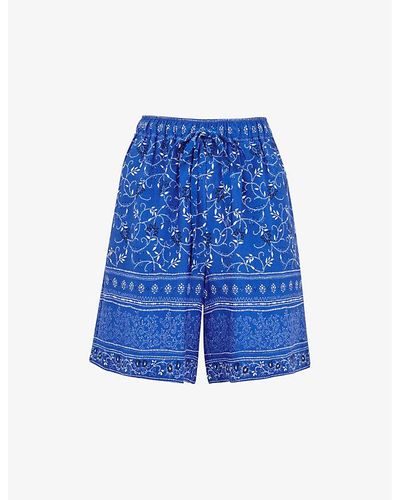 Whistles Bandana Floral-print High-rise Organic Cotton Shorts - Blue