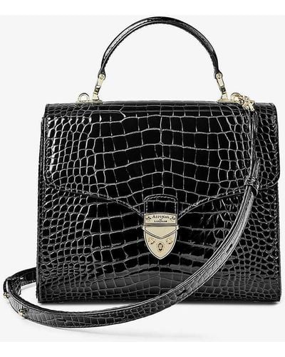 Aspinal of London Mayfair Large Croc-embossed Leather Top-handle Bag - Black
