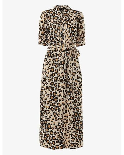 Whistles Leopard-print Tied-waist Woven Shirt Midi Dress - Multicolor