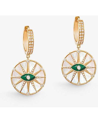 The Alkemistry The Orchid London O'hara Eye 18ct Yellow-gold, Diamond, Malachite And Mother-of-pearl Drop Earrings - White