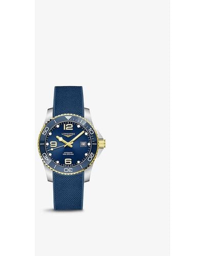Longines L37813969 Hydroconquest Gold-toned Sterling-silver And Rubber Automatic Watch - Blue