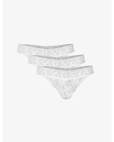 Hanky Panky Original-rise Stretch-lace Thong Pack Of Three - White