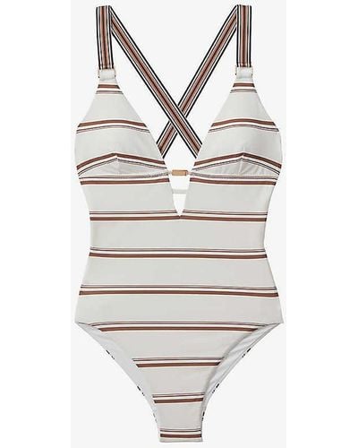 Reiss Freda Cross-back Striped Stretch-woven Swimsuit - White