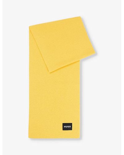 HUGO Logo-patch Woven-knit Scarf - Yellow