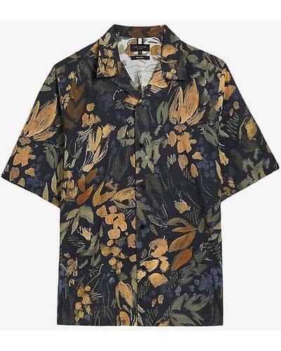 Ted Baker Moselle Floral-print Relaxed-fit Linen And Cotton-blend Shirt - Grey