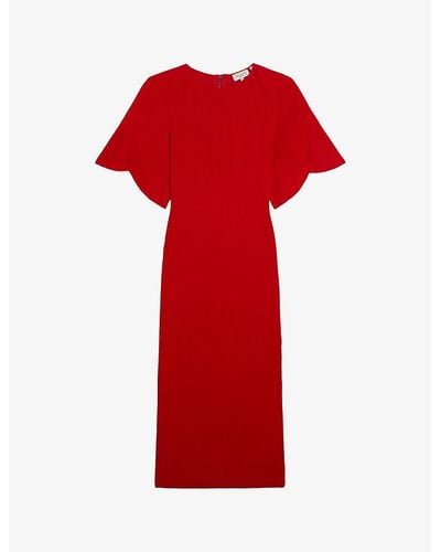 Ted Baker Raelea Fluted-sleeve Slim-fit Stretch-knit Midi Dress - Red