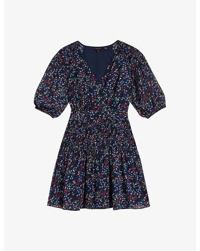 Ted Baker Dk-vy Casadee Graphic-print Wrap-effect Recycled-polyester Mini Dress - Blue