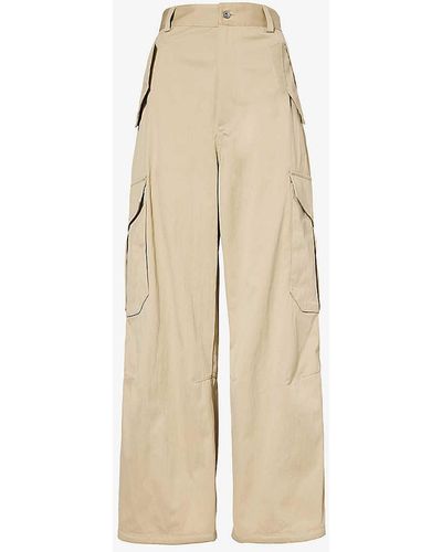 Bottega Veneta Flap-pocket Straight-leg High-rise Cotton-blend Trousers - Natural