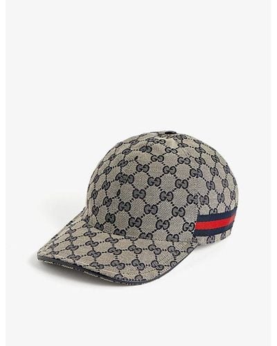 Gucci Monogram-pattern Striped-trim Canvas Cap - Gray
