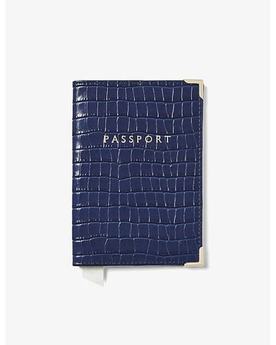 Aspinal of London Crocodile-embossed Patent-leather Passport Cover - Blue