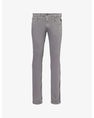 Replay Anbass Brand-patch Tapered-leg Mid-rise Stretch-denim Jeans - Grey
