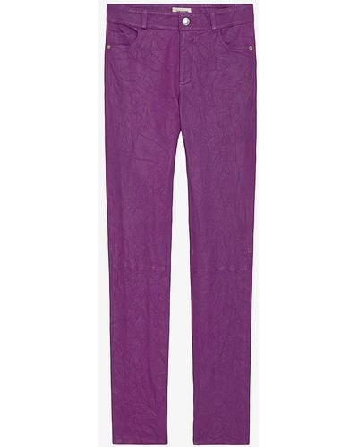 Zadig & Voltaire Phlame Slim-leg Mid-rise Leather Trousers - Purple