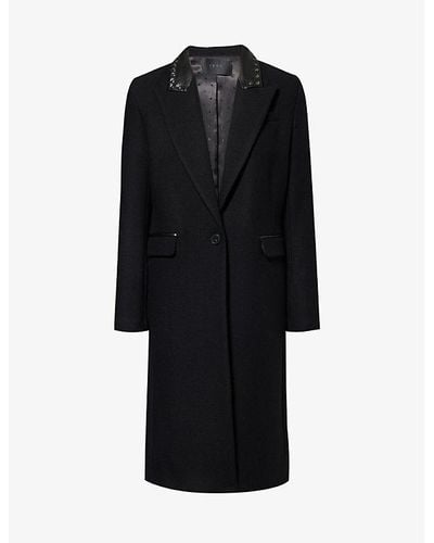 IKKS Stud-embellished Single-breasted Wool-blend Coat - Black