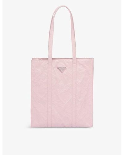 Prada Brand-plaque Small Crinkled-leather Tote Bag - Pink